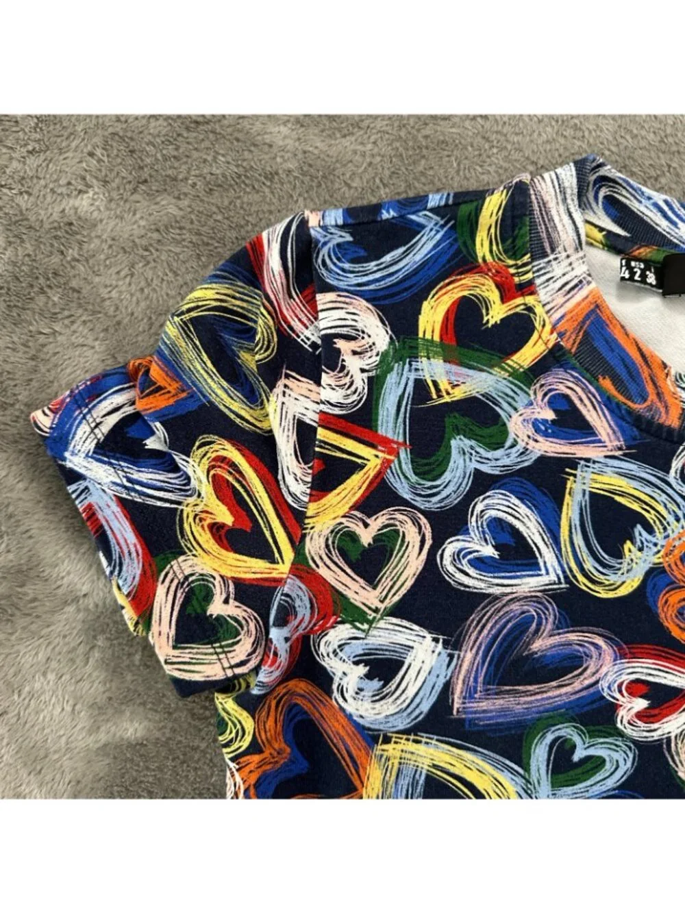 Love Moschino Multi Heart Tee Shirt Mini Dress Short Sleeve Womens size 2